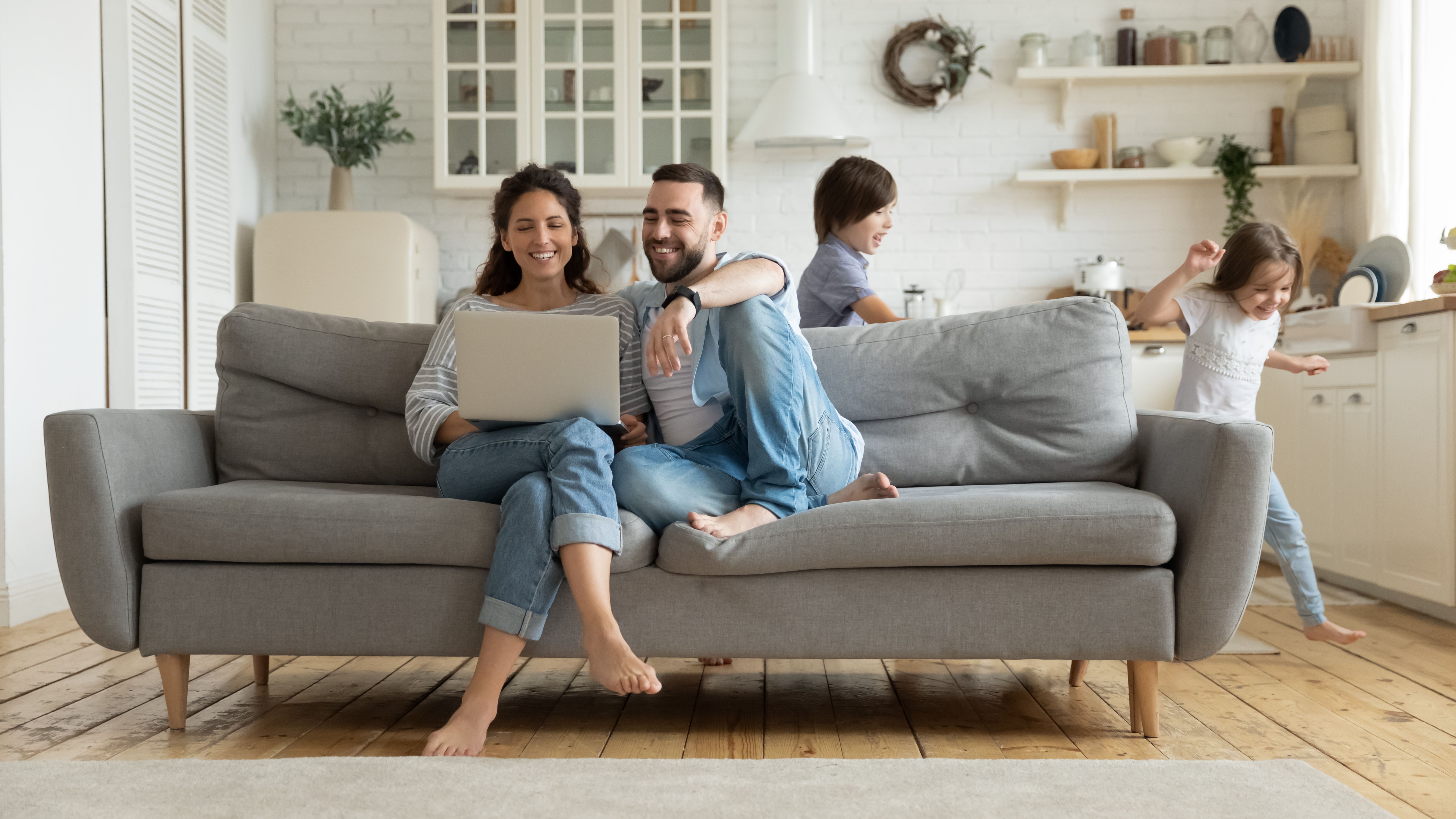 Family on couch