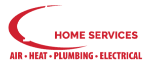 Logo for Advanced Air Home Services with text listing air, heat, plumbing, and electrical services in red and white.