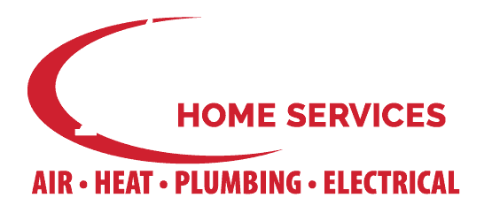 Logo for Advanced Air Home Services with text listing air, heat, plumbing, and electrical services in red and white.